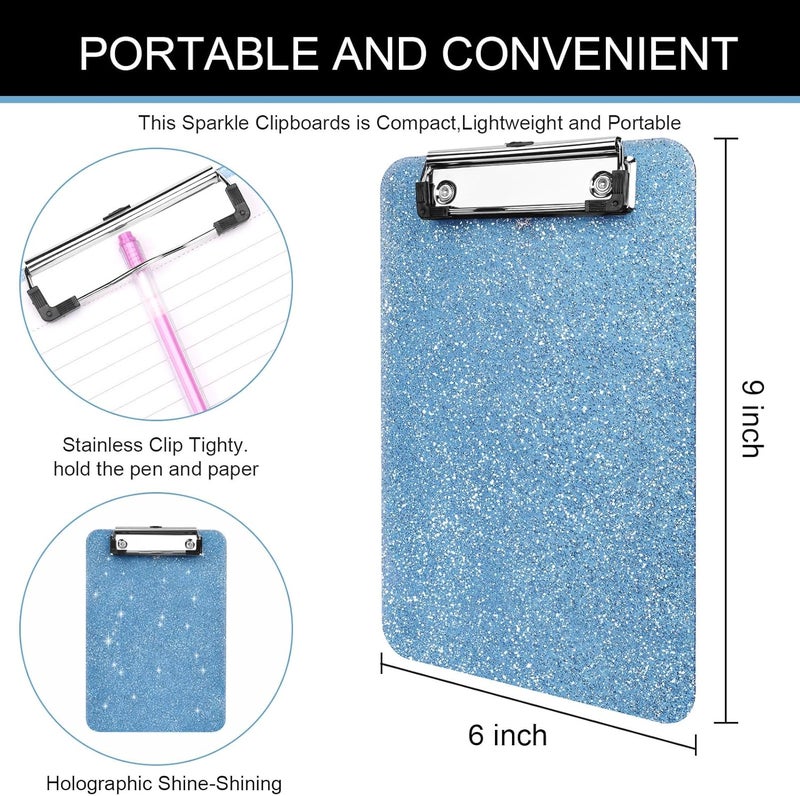 SFLHHDM 2 PCS A5 Size Clipboards,Size 6X 9inches,Glitter Clipboard with Low Profile Clip,Sparkle Plastic Clipboard,Cute Hanging Clip Boards for Office Supplies Clipboards Mini Clip Board - Image 2